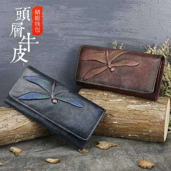

Wallet for women Retro Genuie Leather 2020 New Handmade Embossed Cowhide Long Wallets Card Holder Leisure Phone Purse clutch
