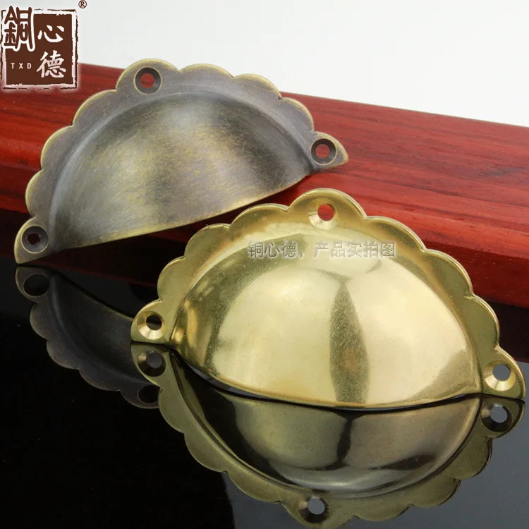 

New Chinese Style Drawer Handle Semicircle Fine Copper Vintage Wardrobe Cabinet Shell Arc Medicine Cabinet Surface Mounted Old-F