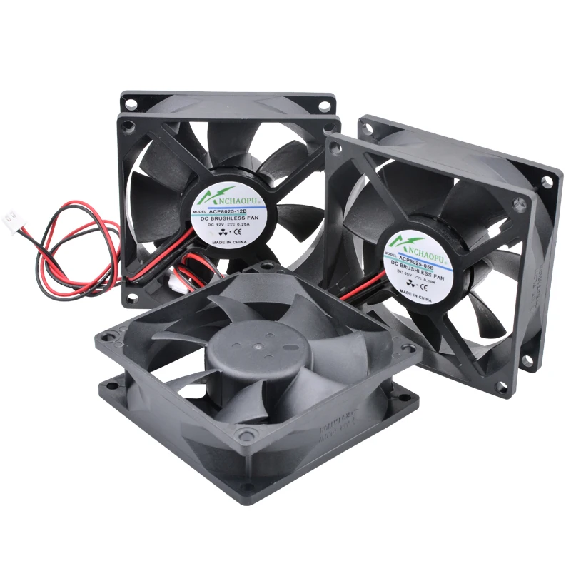 Ventilador de refrigeración ACP8025, 8cm, 80mm, 80x80x25mm, cc 5V, 12V, 24V, 2 pines, adecuado para inversor de corriente de chasis