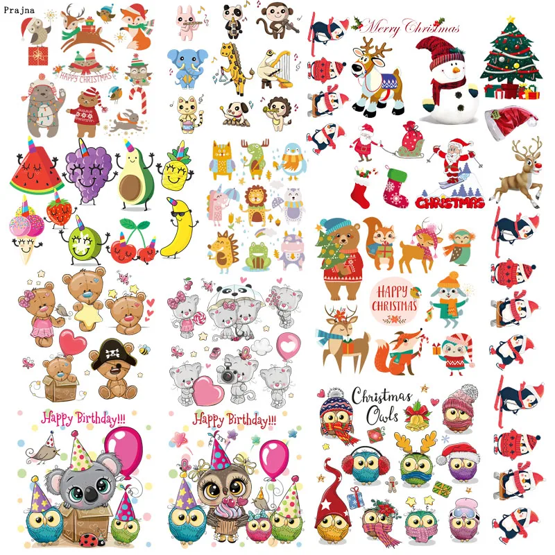 

Prajna Cartoon Unicorn Owls Koala Bear Animals Ironing Stickers On Kids T-shirt Iron On Transfers Vynil Heat Transfer Thermo DIY