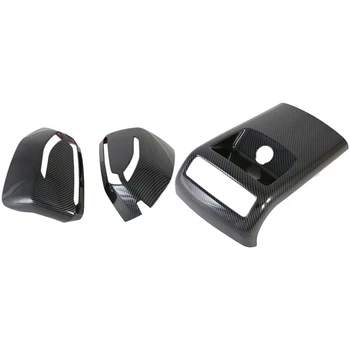 

2Pcs Carbon Fiber ABS Side Rear View Mirror Cover Trim with Coverage Rear Armrest Box A/C Air Outlet Vent Cover Trim