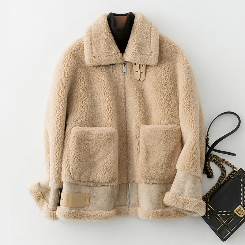 

Fur Jacket Promotion Faux Full Zipper Coat 2019 New Large For Grain Sheep Shearing Female Compound One Buckle Coat Woman