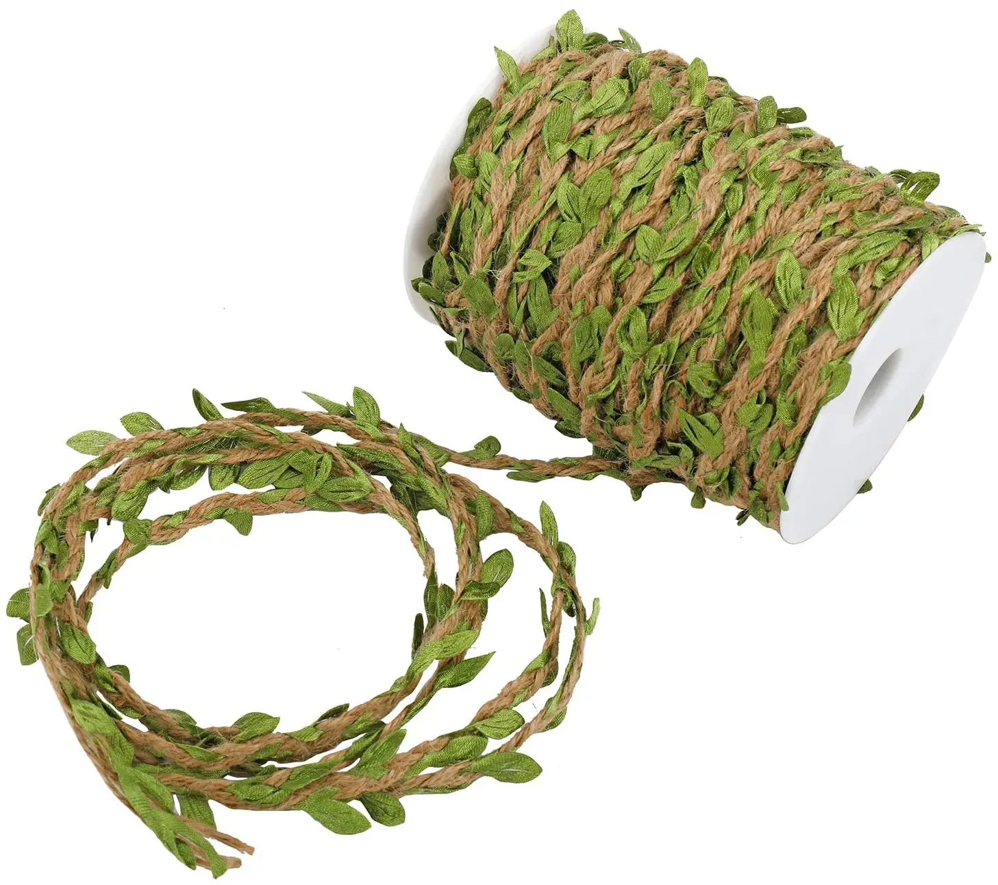 5mm Natural Hessian Jute Twine Rope With Artificial Leaves DIY Crafts Burlap Ribbon For Vintage Wedding Party Decor 5Meters/Lot