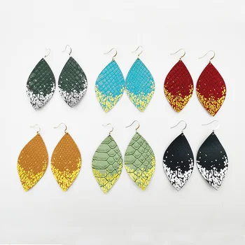 

Wgoud Fashion PU Leather Drop Earring Unique Design Punk Texture Colorful Leaf Big Drop Earring Gift For Women Party Jewelry