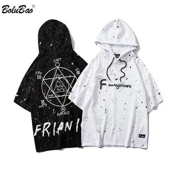 

BOLUBAO Men's Hooded T Shirt Summer New High Quality T-Shirt Star Print Street Harajuku Men Short Sleeve Tops Tee Cotton