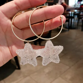 

Full Crystal Transparent Exaggerated Big Earrings Elegant French Retro Star Shape Earrings Women