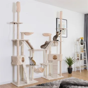 

Condo Scratching Posts Cat Tree with Ladder Hammock Cat Jumping Standing Fram Cat Furniture Kitten Activity Apartment