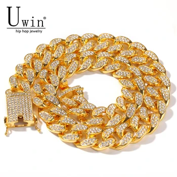 

Uwin 20mm Cuban Miami Link AAA Iced Out Crystal Rhinestones Heavy Necklace Chain Punk Choker Bling Bling Charms Hiphop Jewelry