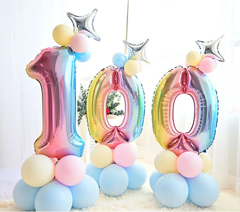 

15pcs/set Mixed Macaroon Latex Balloon Rainbow Gradient Number Foil Balloon Happy Birthday Unicorn Party Decor Kids Inflated Toy