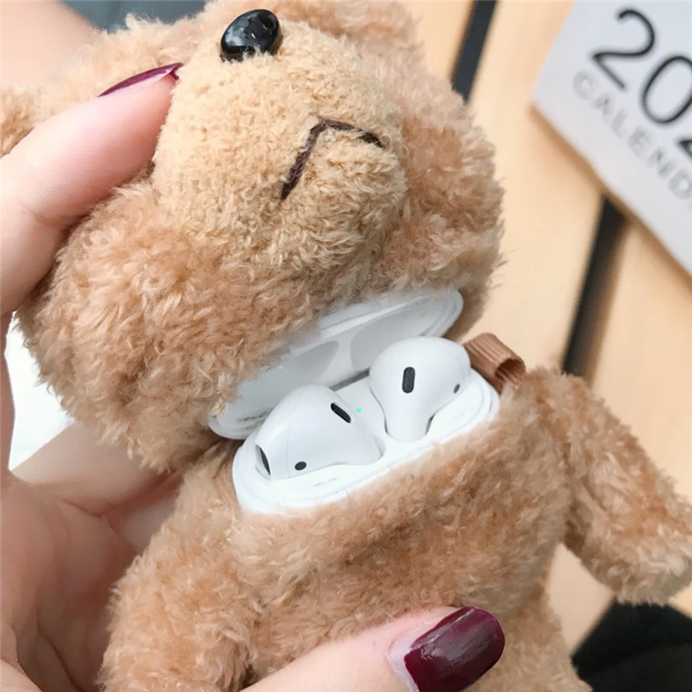 

Compatible For AirPods 1/2 Plush ShockProof For Airpods Case Cartoon Bear Protective Case Environmentally In Plush Material