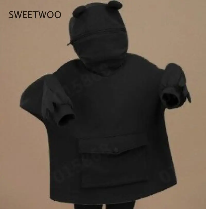 2021 New Chic Plus Velvet Sweater Women's Mid-Length Design Super Cute Frog Hooded Lazy Coat Jacket
