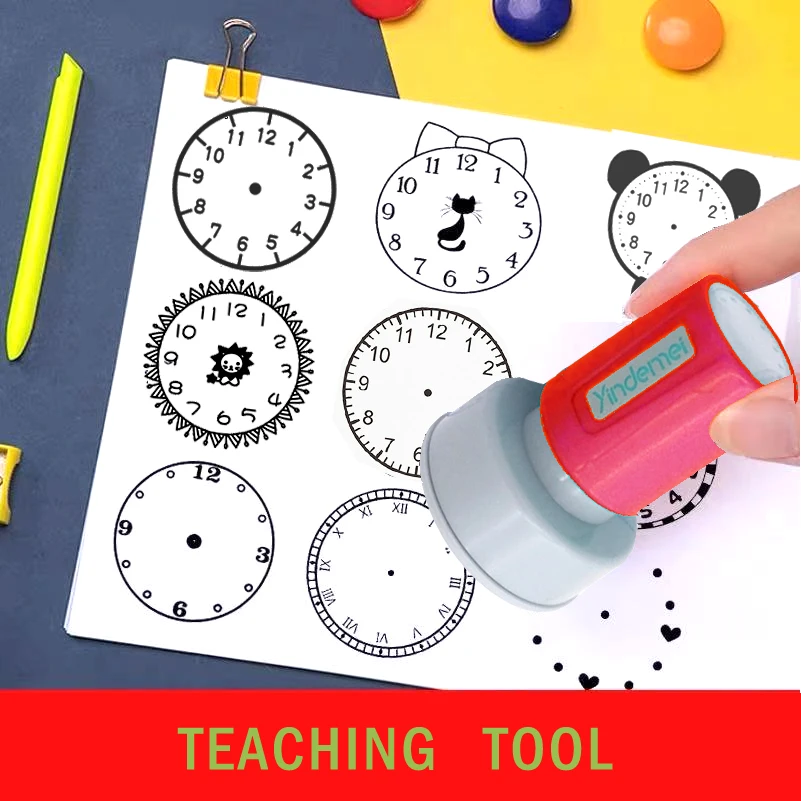 Sello de reloj para niños, herramientas de enseñanza para tiempo de aprendizaje, regalo de escuela primaria, estilo opcional múltiple, 1 unidad