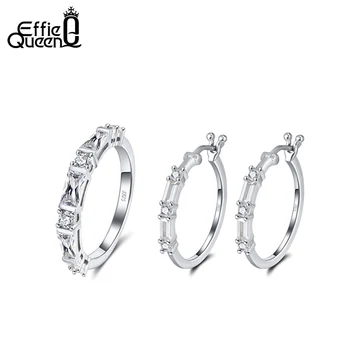 

Effie Queen Silver Earring Ring Lady Jewelry Set 925 Sterling Silver with AAAA Zircon for Woman Jewelry Wedding Party Gift DSS53