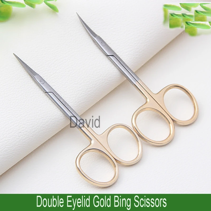 Korean style double eyelid scissors Gold handle Stainless steel fine sharp instruments Beauty scissors surgical instruments cornea scissors