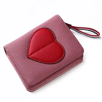 

Creative Useful Women Love Short Wallets, Fashion Lady ID Card Holder Coin Pocket Small Wallet Solid Purse Female Coin Purse