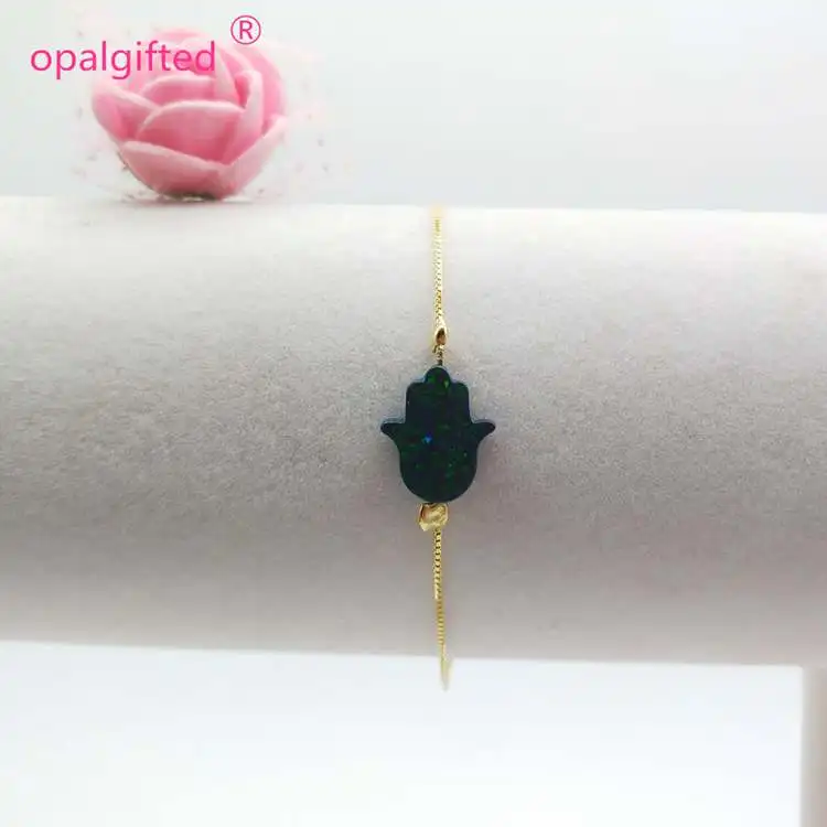 op19 gold 1 шт. новые модные синтетические опал белые браслеты для женщин 11*13 мм Хамса рука Фатимы из натуральной 925 пробы серебряный браслет - Окраска металла: op19 gold