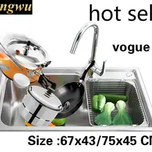 Роскошная кухонная раковина с одним лотком, 304 пищевая нержавеющая сталь, горячая Распродажа 67x43/75x45 см