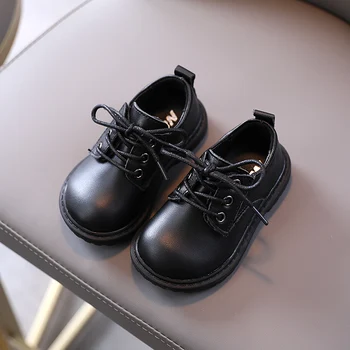 

Boys' Leather Shoes British Black Leather Shoes Lace-up Spring And Autumn Student's Girls' Shoes