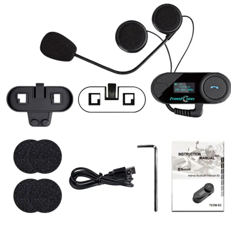 1 комплект стерео bluetooth-рация мотоциклетный шлем домофон гарнитура для мотоцикла с ЖК-экраном и fm-радио