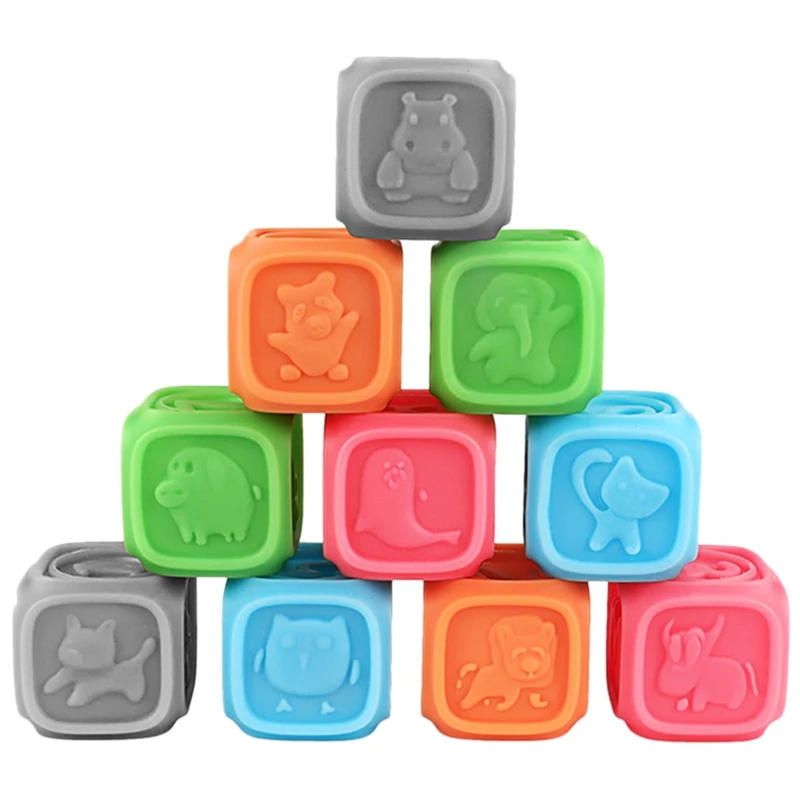 

Tumama Baby Blocks Soft Baby Building Blocks for Toddlers Animal Numbers Teething Chewing Toys Earl Educational Game