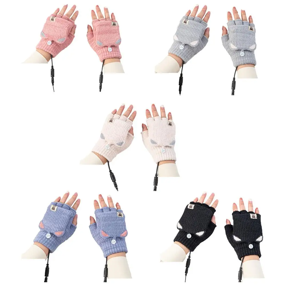 

Half-Finger USB Comfortable Soft Charging Heating Half-finger Flip Knitted Knitted Cartoon Internet Warm Gloves