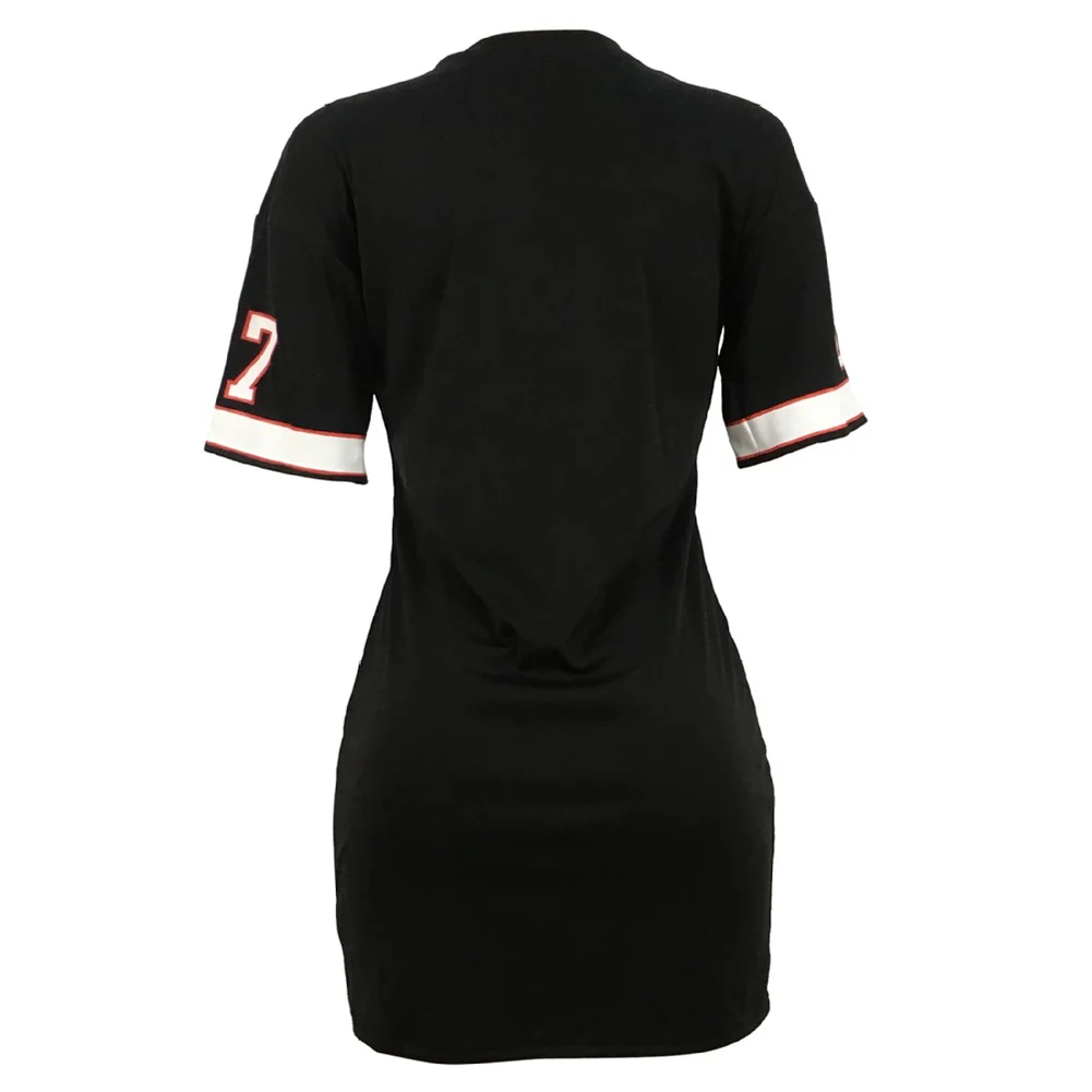 Спортивные Для женщин queen одежда с буквами и цифрами, принт с v-образным вырезом с коротким рукавом облегающее мини-платье