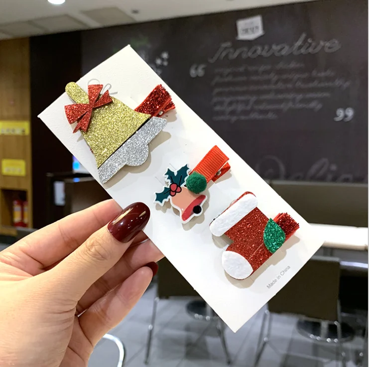 3-5 шт./компл. Детские Рождественские Мультяшные заколки боковые зажимы Санта Клаус заколки для волос для девочек; повязка на голову аксессуары Подарки SK225 - Цвет: bell-3pcs