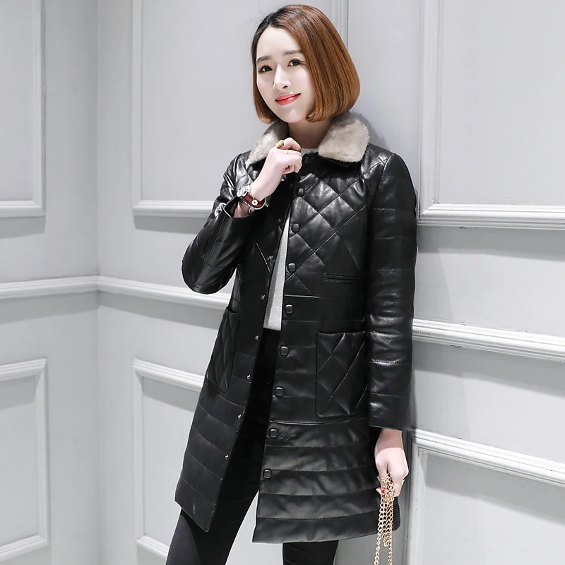 

Genuine Leather Jacket Women Mink Fur Collar Autumn Winter Sheepskin Coat Real Leather Jackets Chaqueta Mujer KJ3373
