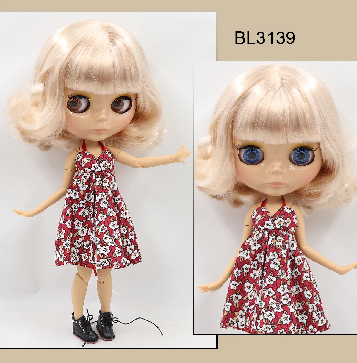 Neo Blythe Puppe mit blonden Haaren, brauner Haut, glänzendem, süßem Gesicht und Custom Gelenkkörper 1