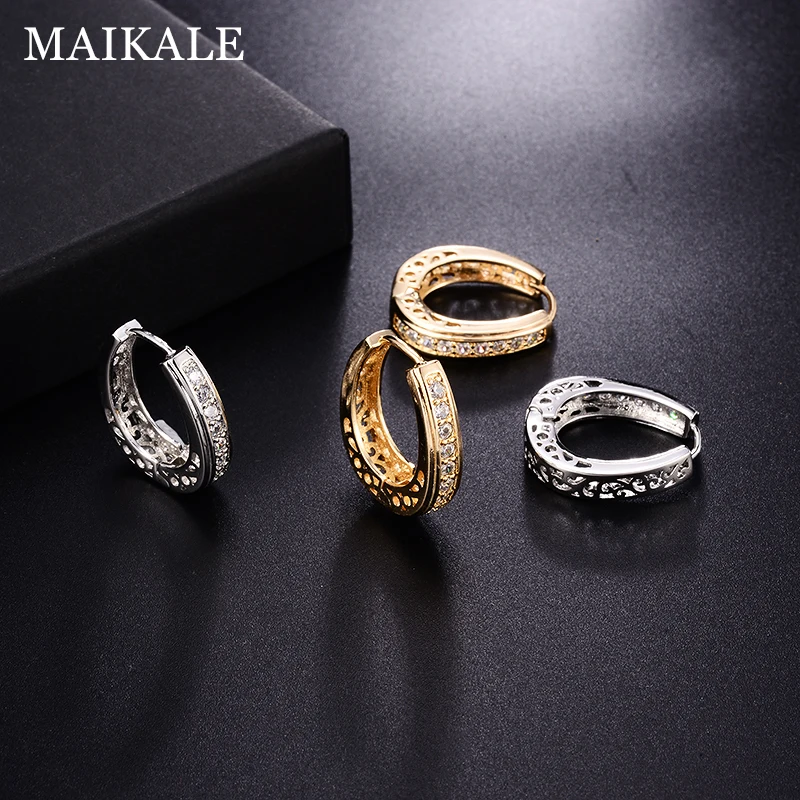 Женские классические серьги обруча MAIKALE круглые золотистого/серебристого цвета