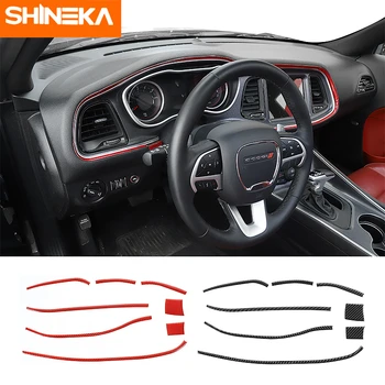 

SHINEKA Real Carbon Fiber Car Center Control Dashboard Panel Decoration Strips for Dodge Challenger 2015+ Interior Accessories