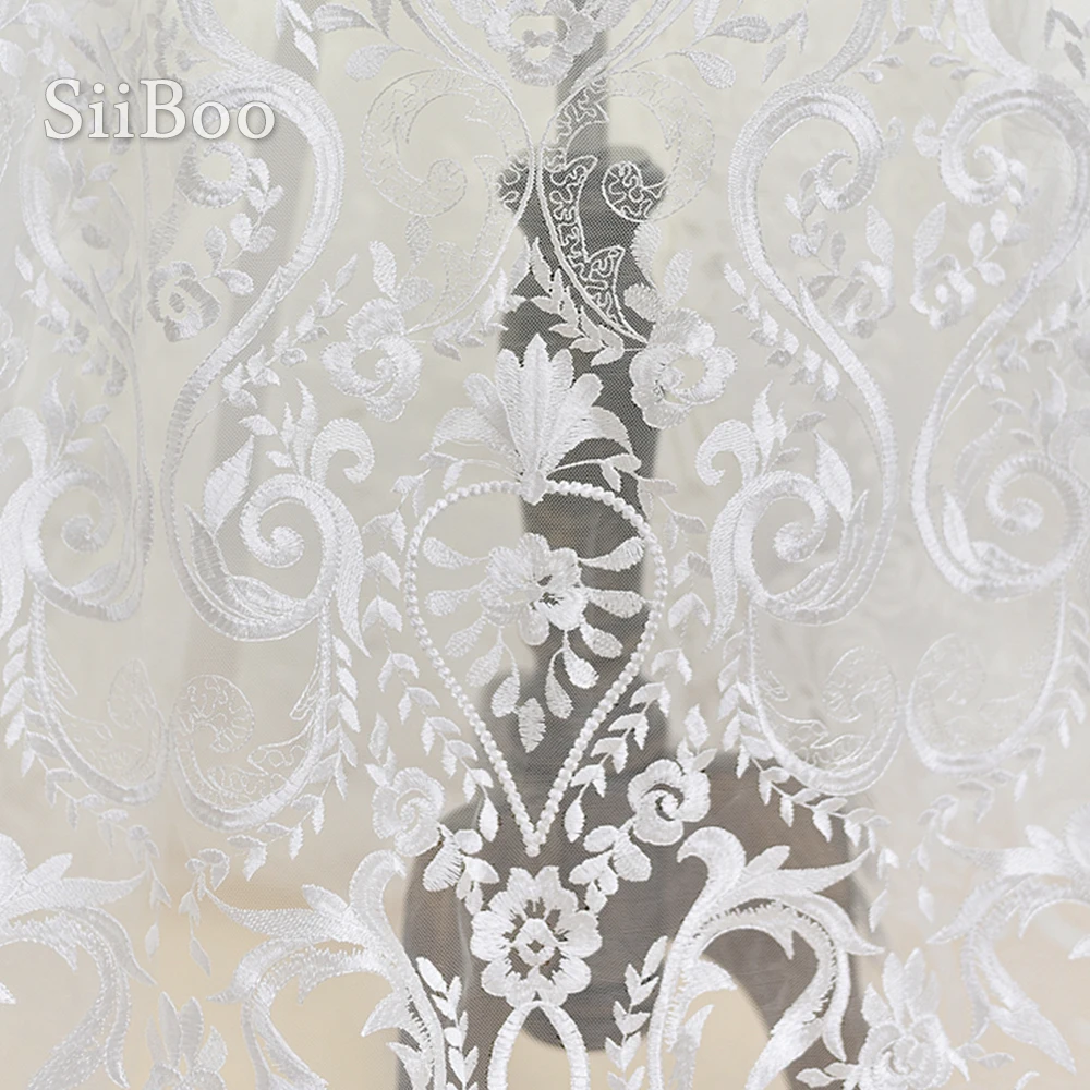 Дворцовый стиль белая Цветочная вышивка сетчатая кружевная ткань для свадебного