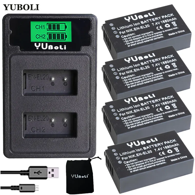 4 шт. аккумулятор EN EL20 EL20a + ЖК USB зарядное устройство порт Type C для Nikon Coolpix P1000 Nikon1 J1 J2