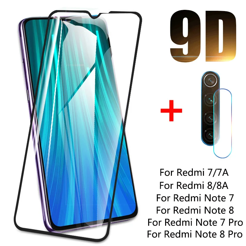 Закаленное стекло 9D для Xiaomi Redmi Note 8 7 8T объектива камеры Защита экрана 7A 8A