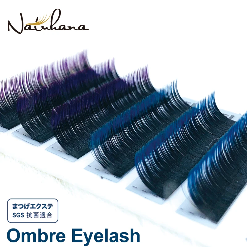 NATUHANA 6Rows Ombre Blue Purple Color Eyelash Extension Individual Faux Mink Eyelashes False Natural Lashes Professional Salon