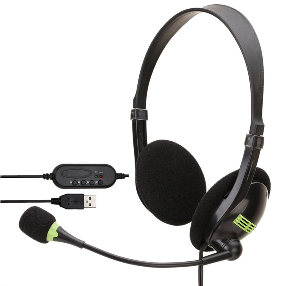 USB Headphones with Microphone Head Mounted Gaming Office Home Headset Can Mute NK Shopping