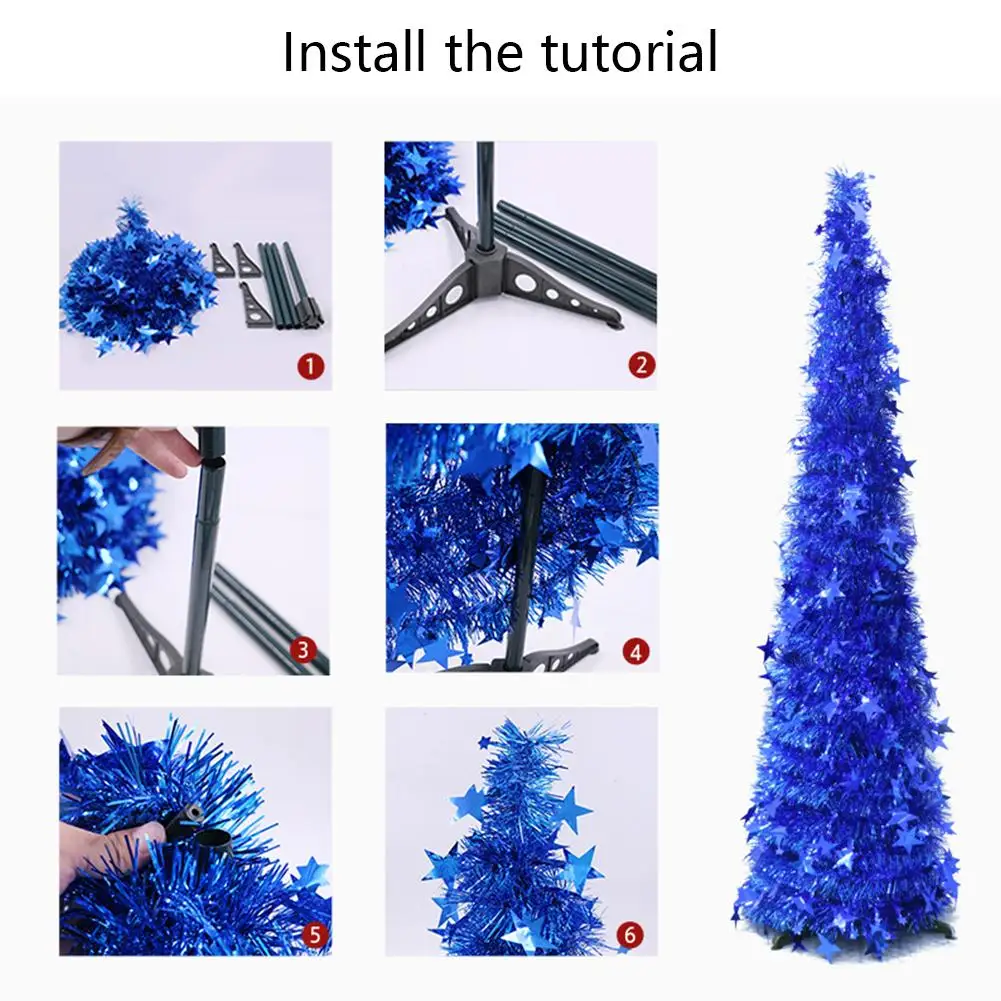 Green Pop Up Christmas Tinsel Tree With Stand Gorgeous Collapsible Artificial Christmas Tree For Christmas Decorations 1.2M 1.5M