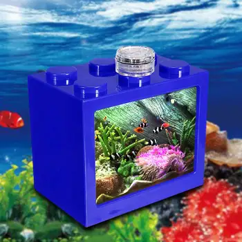 

12x 8 x 10.5cm Mini Fish Tank For Home Decoration LED Lighting Clear Arcylic Fish Tank Ornament Aquarium Office Desktop Decor BS