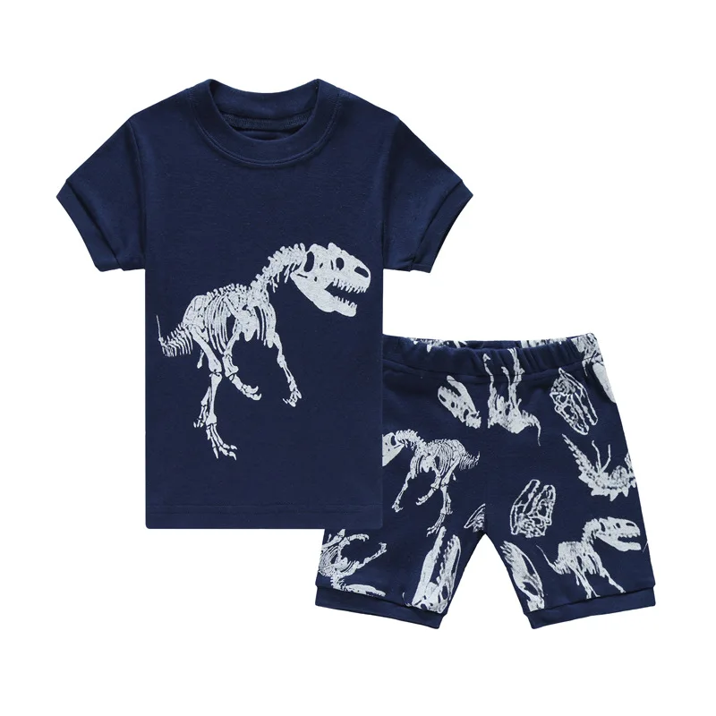 Комплект детской одежды красного цвета с динозаврами пижама для мальчиков летняя футболка топ и укороченные штаны пижама с динозаврами - Цвет: 27
