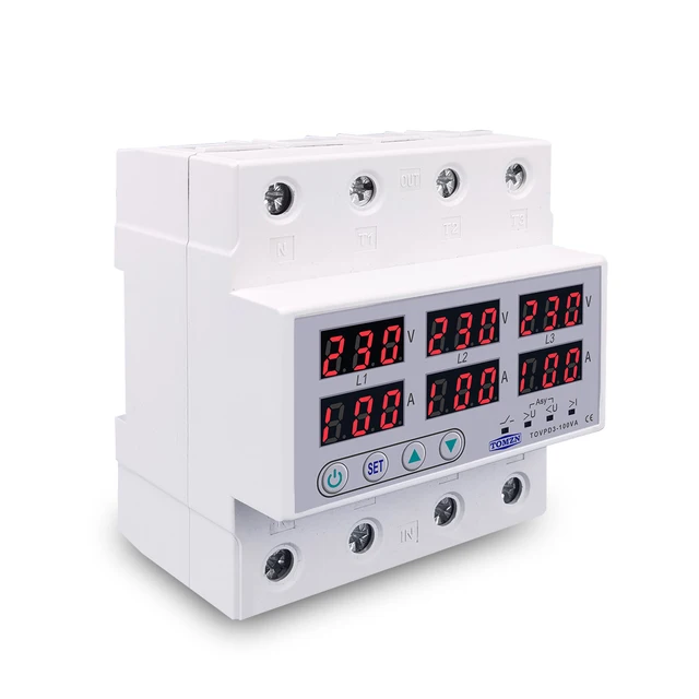 Din Rail 3 Phase Voltage Relay 3P+N Voltmeter Ammeter Over and Under ...