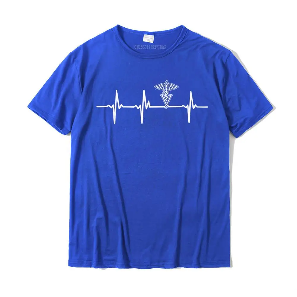 Printed On Slim Fit Summer Autumn 100% Cotton Crewneck Men Tops Shirt Street Tees Funny Short Sleeve T-shirts Wholesale Veterinary Caduceus Heartbeat Veterinarian Vet Tech T-Shirt__MZ16386 blue