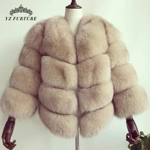 Новинка, 55 см, модное натуральное зимнее женское пальто из натурального Лисьего меха, толстая короткая теплая Женская куртка, Куртки с рукавами 55 см