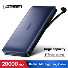Ugreen power Bank 20000 мАч для iPhone X 7 samsung S9, USB кабель для iPhone, портативное зарядное устройство, внешний аккумулятор