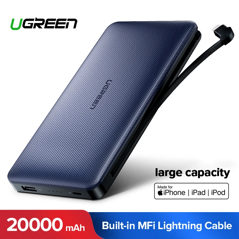 Ceny Ugreen Power Bank 20000mAh dla iPhone X 7 Samsung S9 dla USB kabel do iPhone przenośna ładowarka do powerbanka bateria zewnętrzna powerbank