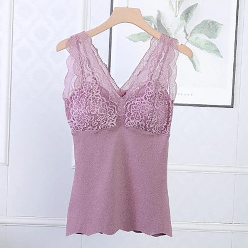 Bra women's velvet lace warm underwear thicker yard vest V collar thicker cup women's body-building winter warm Pajama vest