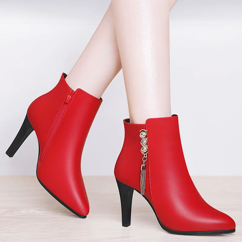 Porfeet Women Faux Leather Lace Up Low Heel Flat Ankle Boots Plush Liner  Warm Shoes,Red 39 - Walmart.com