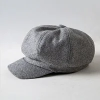 1 шт. шляпа Женская винтажная однотонная Шерстяная кепка Newsboy восьмиугольная кепка Новое поступление повседневная Летняя шапка женские регулируемые кепки - Цвет: grey