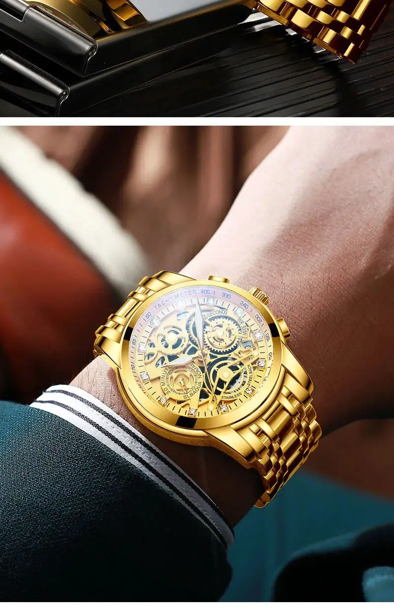 Роскошные мужские наручные часы Кварцевые водонепроницаемые мужские часы из нержавеющей стали золотые черные деловые мужские часы брендовые NEKTOM