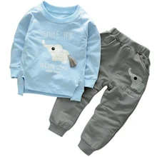 Комплекты одежды для детей, зимняя хлопковая детская одежда С Рисунком Слона для маленьких мальчиков и девочек, футболка+ штаны, костюм