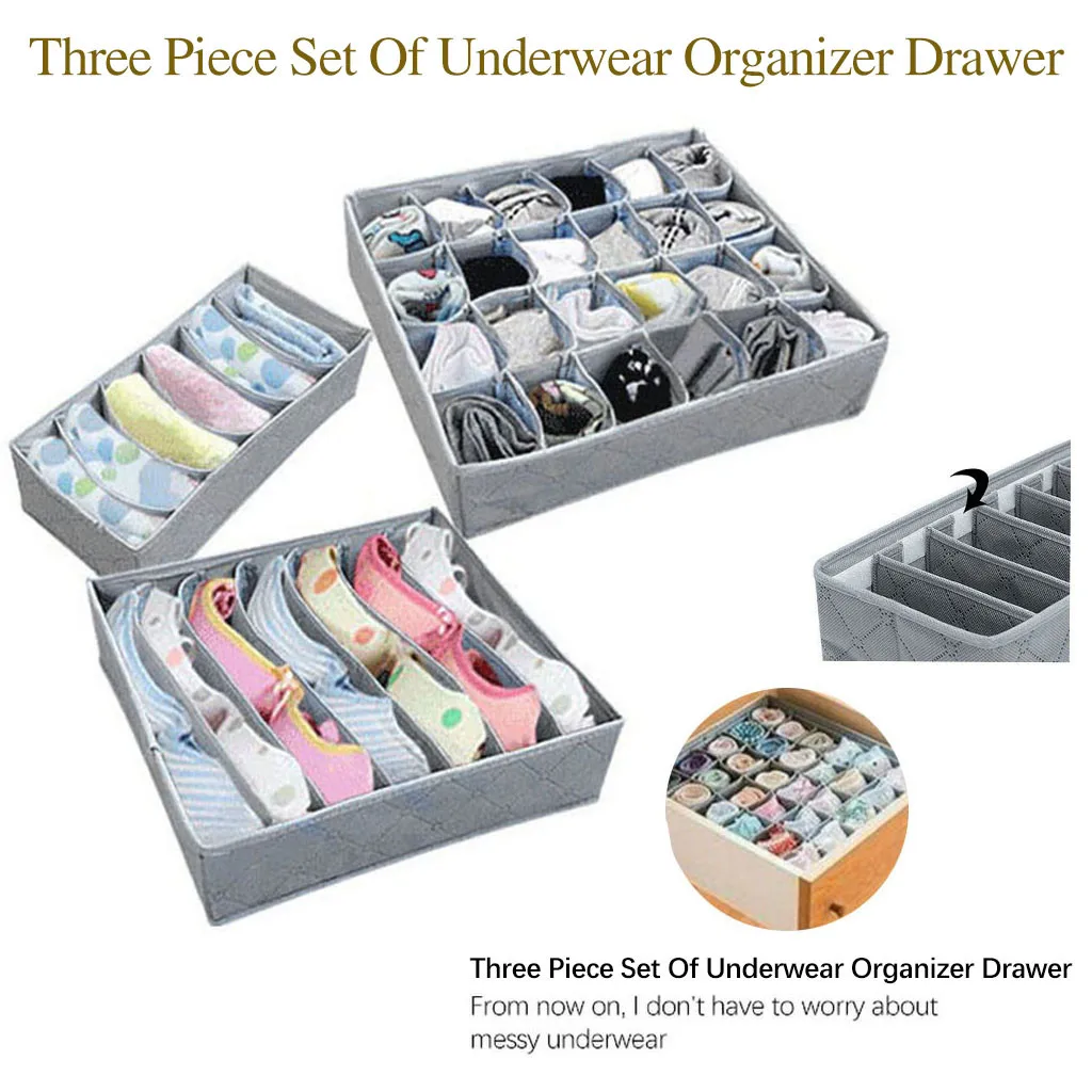 3Pack Underwear storage box Closet Underwear Organizer Drawer Divide by for Underwear Bras Socks Ties